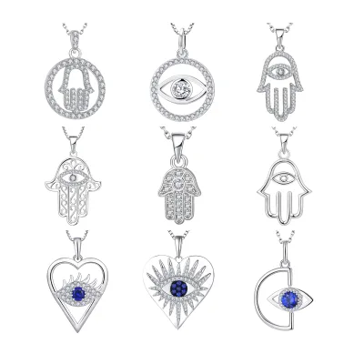 Fashion Cz Jewelry 925 Sterling Silver Hamsa Hand Eyes Pendant for Chain Pendant Necklace Charms