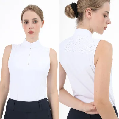 Female Summer Mesh Tank Top Equestrian Clothing Lady Sleeveless Shirt Blouse Casual Elastic Women's Top With Zipper