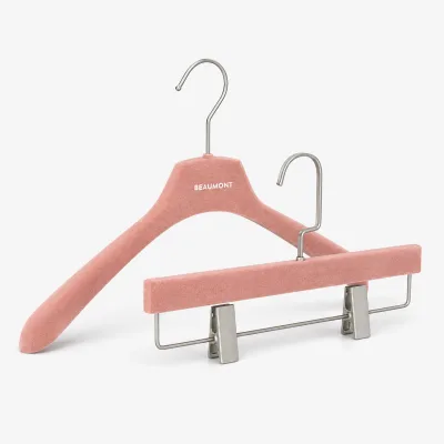Wholesale Custom Logo Pink Velvet Clothes Hanger Set Non Slip Coat Suit Hanger with Trouser Clips for Boutique Store