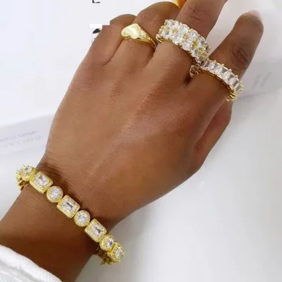 High Quality Sparking Bling Women Jewelry Geometric Round Rectangle CZ Tennis Bracelet