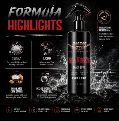 BARBERBATTLE CPNP Premium Quality Creates Beach Wave Texture Sea Salt Breeze Spray 250 ml Custom Design logo and Box