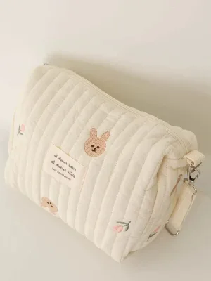 Portable Travel Baby Bag Zipper Embroidered Quilted Mommy Baby Stroller Hanging Diaper Bag Detachable Strap Baby Organizer Pouch