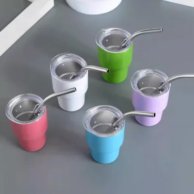 Wholesale 3oz Multi Color Shaped Metal Mini Tumbler With Lid and Straw Custom Shot Glass Tumblers Kids Mug
