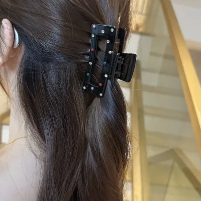 7.5cm Plastic Hair Accessories Women Colors Rectangle Hair Claws Fashion Frosted with Crystal Hair Claw Clips for Girls
