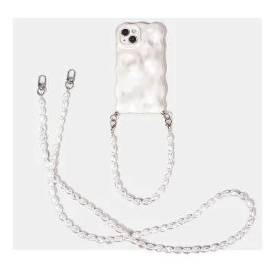 Long Mobile Phone Lanyard Lobster Buckle PVC Metal Diagonally Slung Pearl Phone Chain Convenient for Carrying Mobile Phone Case