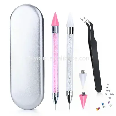 2PCS Rhinestone Applicator Tool Dual-Ended Pickup Wax Pen for Nail Gems Crystals Jewel DIY Nail Art Crafts with 2 Wax Tips
