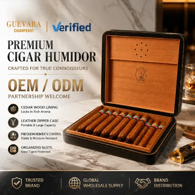 Wholesale GUEVARA Portable Cigar Humidor PU Leather Zipper Case Cedar Wood Interior Custom Logo Luxury Cigar Travel Gift Box