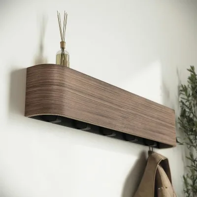 Modern Sustainable Wall-Mounted Coat Rack with Solid Wood Veneer Panel Double Tiers Multifunction Hidden Wall Hooks for Home Use