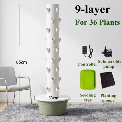 Indoor Outdoor 9-Tier Vertical Aeroponic Tower With Wheels Hydroponic Vegetable Strawberry Planter