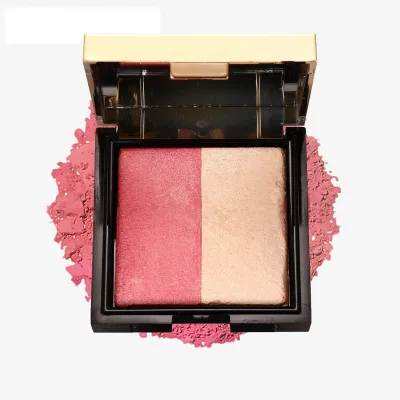 2 in 1 Blush and Highlighter Palette High Pigmented Soft Blusher Palette Waterproof Shimmer Gold Rose Pink Vegan Blush Palette