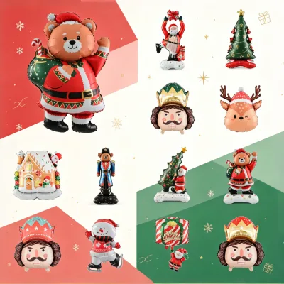 Standing Christmas Santa Claus Gift Box Christmas Tree Guard Aluminum Foil Self-Sealing Balloon Christmas Party Decoration