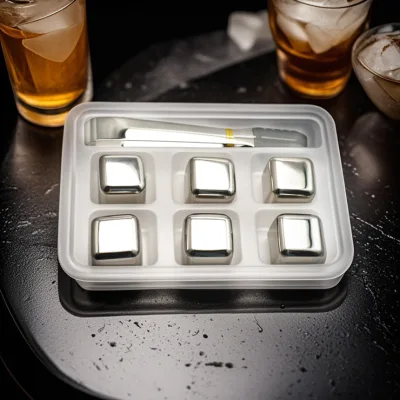 Quick-Frozen 27mm Reusable 304 Stainless Steel Rock Whiskey Stones With Tongs for Bar Beer Scotch Vodka