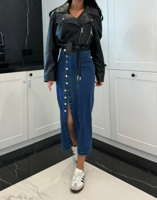 High Waist Irregular Split Half Denim Skirt Winter Spring Slim-Fit Wrap Hip Autumn Colored A-Line Knitted Dress Button Style
