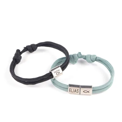 Personalize Stainless Steel Laser Engraved Rope Bracelet Fashion Adjustable Paracord Bracelets for Women & Men