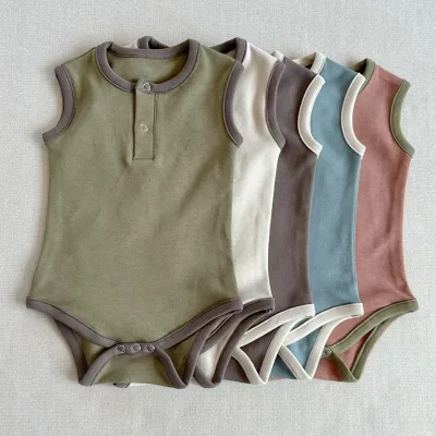 Summer Newborn 0-3 Babies Sleep Plain White Knitted Sleeveless Baby Boy Romper