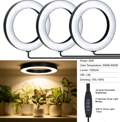 3-head Full Spectrum LED Succulent Grow Light Ring Dimmable Indoor Potted Plant Light Ceiling Grow Lights for Indoor Gardening