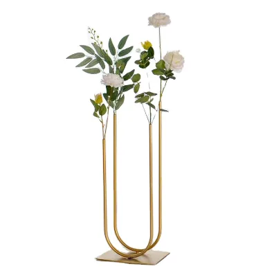High Quality Luxury U Shape Gold Metal Flower Stand for Wedding Table Decoration