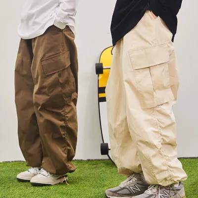 Factory Wholesale Custom logo Multi-pocket Mens Women Wide Leg Cargo Pants Parachute Pants Men