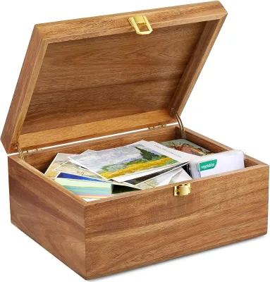 Wooden Commemorative Box, Large Acacia Storage Box for Memories, with Hinged Lid, Suitable for Storing Handicrafts and Photos