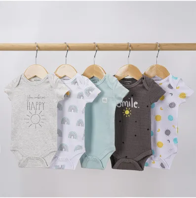 Factory Wholesale/OEM Baby Short-sleeve Romper All Seasons Animal-themed Cute Unisex Cotton Korean Style Hip-covering Bodysuit