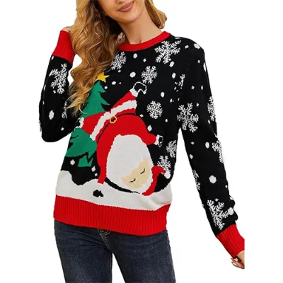 Factory Custom Women Festival Christmas Sweater Cheap Ugly Wholesale Funny Santa Claus Design Long Sleeve Xmas Jumper