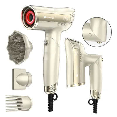Custom Logo Foldable Handle Dual Voltage High Speed Hair Dryer Professional Ionic Blow Dryer Intelligent Heat Sensor Fast Dry