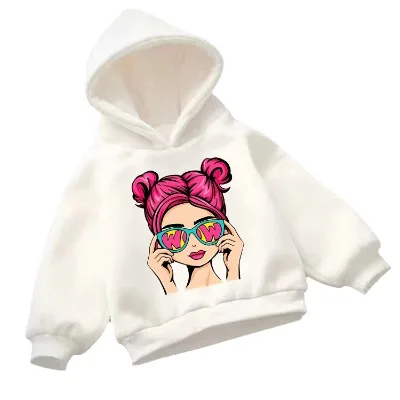 Girls Fleece-lined Korean Style Cartoon Print Hoodie 2026 New Chic Children's Fall & Winter Loose-fit Coat