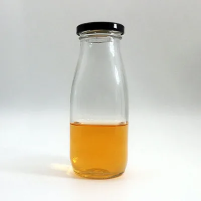 Wholesale cheap clear 300ml square shape milk juice drinking beverage coffee glass bottles with lids