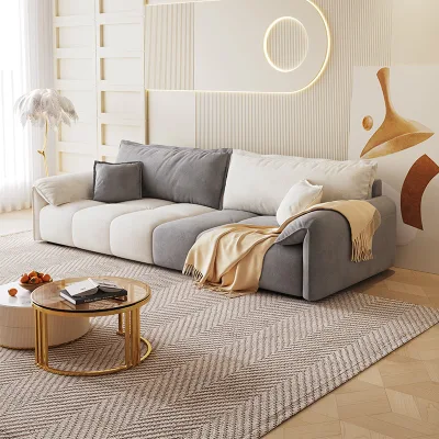 Cream Style Puff Cotton Candy Fabric Sofa Small Apartment Living Room Straight Piano Keys Features Corner Hotel