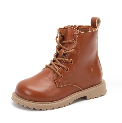 British Retro Children's Leather Boots Boys and Girls Boots Flat Heeled Boots