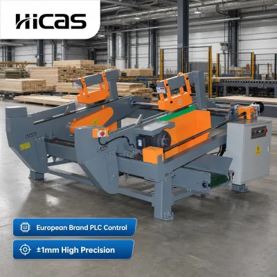 Precision High Speed Double Head Cut Off Saw with European Brand PLC Control for Wood Pallet Timber Cutting Processing Line