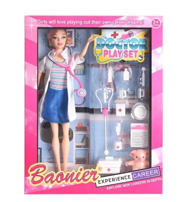Solid Movable Arms Legs Joints Fashion Girl Toy Doll with Doctor Play Set