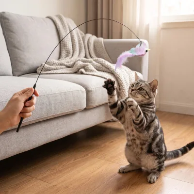 High Elasticity Reusable Anti-Bite Pole Cat Charmer Ribbon Tassel Teaser Catnip Compatible For Small Pet Accessory Holiday Pet G