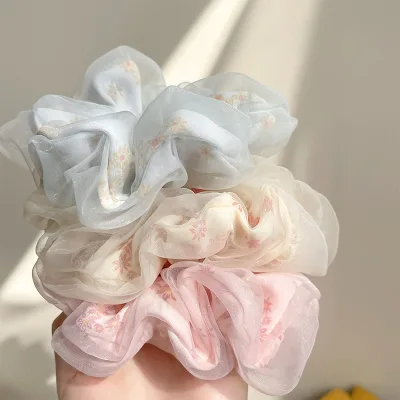 Flower Printing New Organza Scrunchies,hot Sale Fashion Xl Scrunchies