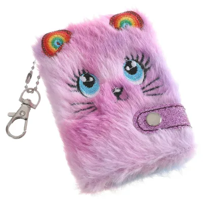 Wholesale Mini Plush Cat Notebook Keychain Cute Cartoon Pocket Notepad Kids Party Gift With Snap Button