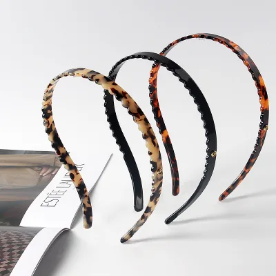 High-quality 3mm Acetate Headband Fashion Tortoiseshell Color Leopard Print Headband Custom Alloy Logo Women Anti Slip Hairband