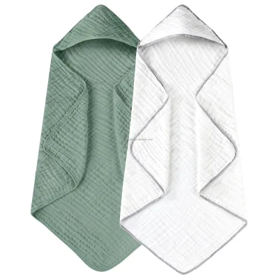 Custom 80* 80cm Dark Green Hooded Baby Towel 100% Tulle Cotton Soft Absorbent Woven Newborn Bath Towel Cartoon Pattern Fiber