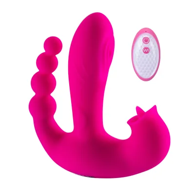 USB Rechargeable 10X Triple Teaser Vibrator with 10 Modes Vibration Pulsing Licking Wireless Remote Control 10m IPX7 Waterproof