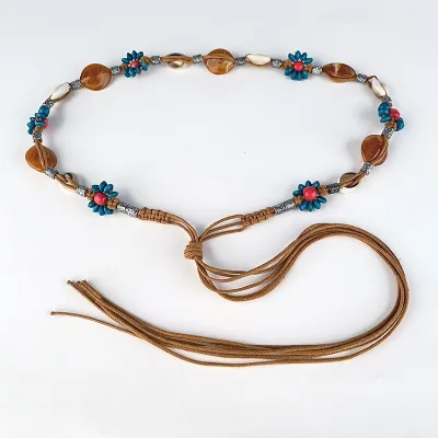 Korean Style Women's Casual Beaded Belts Fashionable Versatile Wax Rope Braided Waist Ornament Bohemian Flower Waist Chain