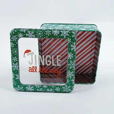 Wholesale Christmas Window Tin Box, ISO Certified Factory Direct Metal Packaging, Bulk Supply Festive Gift Tin