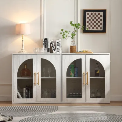 Factory Modern Accent Kitchen Storage Glass Doors Whitewash Display Cupboard French Living Room Home Furniture Hotel Entry DR521