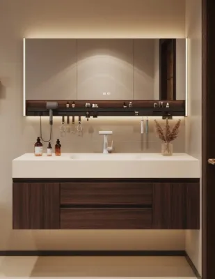 Modern Wall Mounted Bathroom Vanity Cabinet with LED Smart Mirror Storage Rack