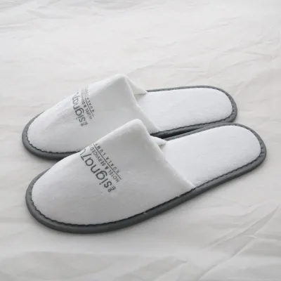 Wholesale House Guest Slippers White Velour Hotel Slipper