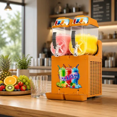 Stainless Steel Double Tank Slush Machine 220V Commercial Frozen Slush Puppie Maker Two Cylinder Ice Slush Equipment