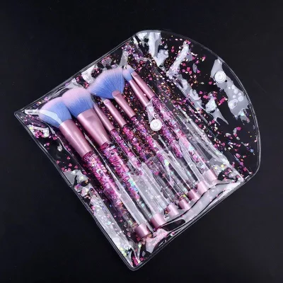 Portable Traveling Glitter 7pcs Makeup Brush Set with Bag