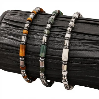 Men's Natural Yellow Tiger Eye & White Turquoise Dongguan Origin Ins Style Retro Simple Niche Beaded Bracelet