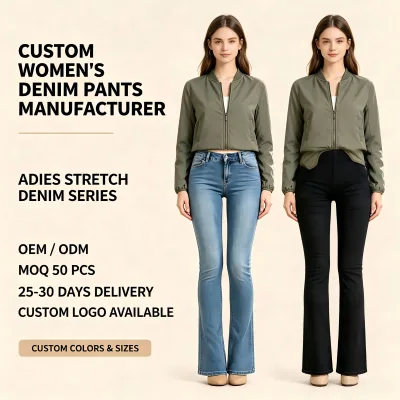 Super Stretch Knit Denim Work Jeans Skinny Fit Elastic Waistband 5 Pockets with Leather Logo Wholesale Skinny Fit Jeans Elastic