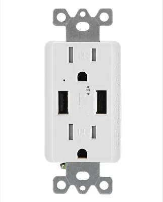 USB Outlet 15A 125V American 2 Port USB C 4.2A Tamper Resistant Receptacle /cUL Listed Residential Use Standard Grounding