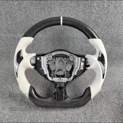 Carpenter Luxury Black Carbon Fiber White Perforated for 45mm 4-Spoke Sports Steering Wheel Fits Customization Accepted