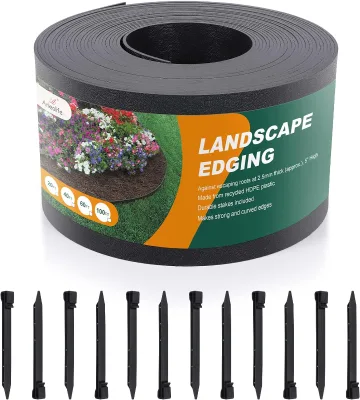 Black Plastic Garden Landscape Edging, Tall Border Coil, Flexible and Strengthened with Anti-UV Treatment